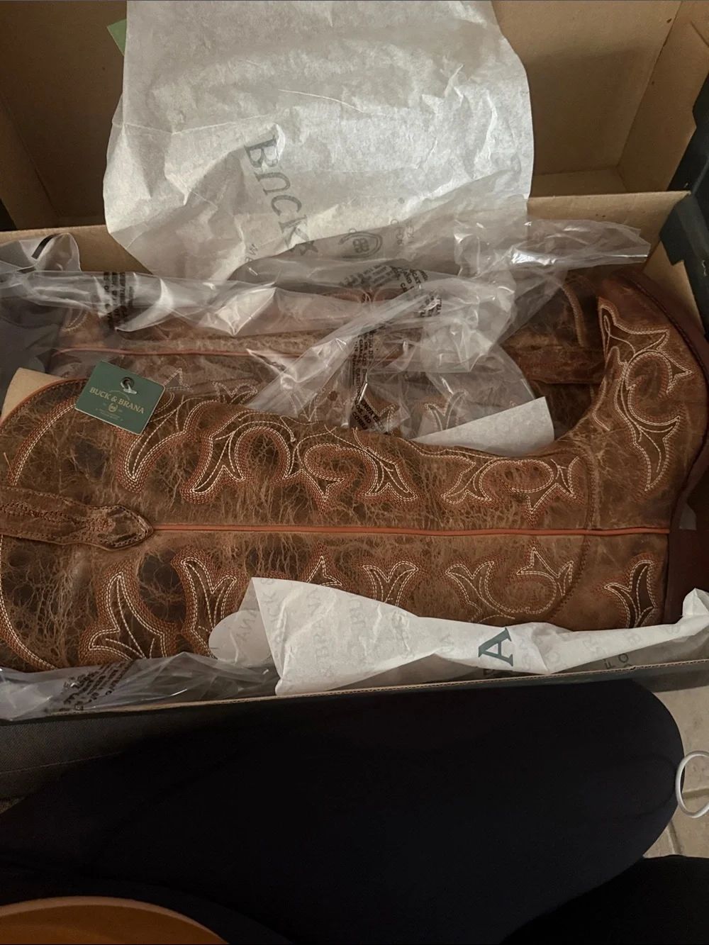 Buck & Brana Tall western cowboy boots Embroidered brown leather size 7.5